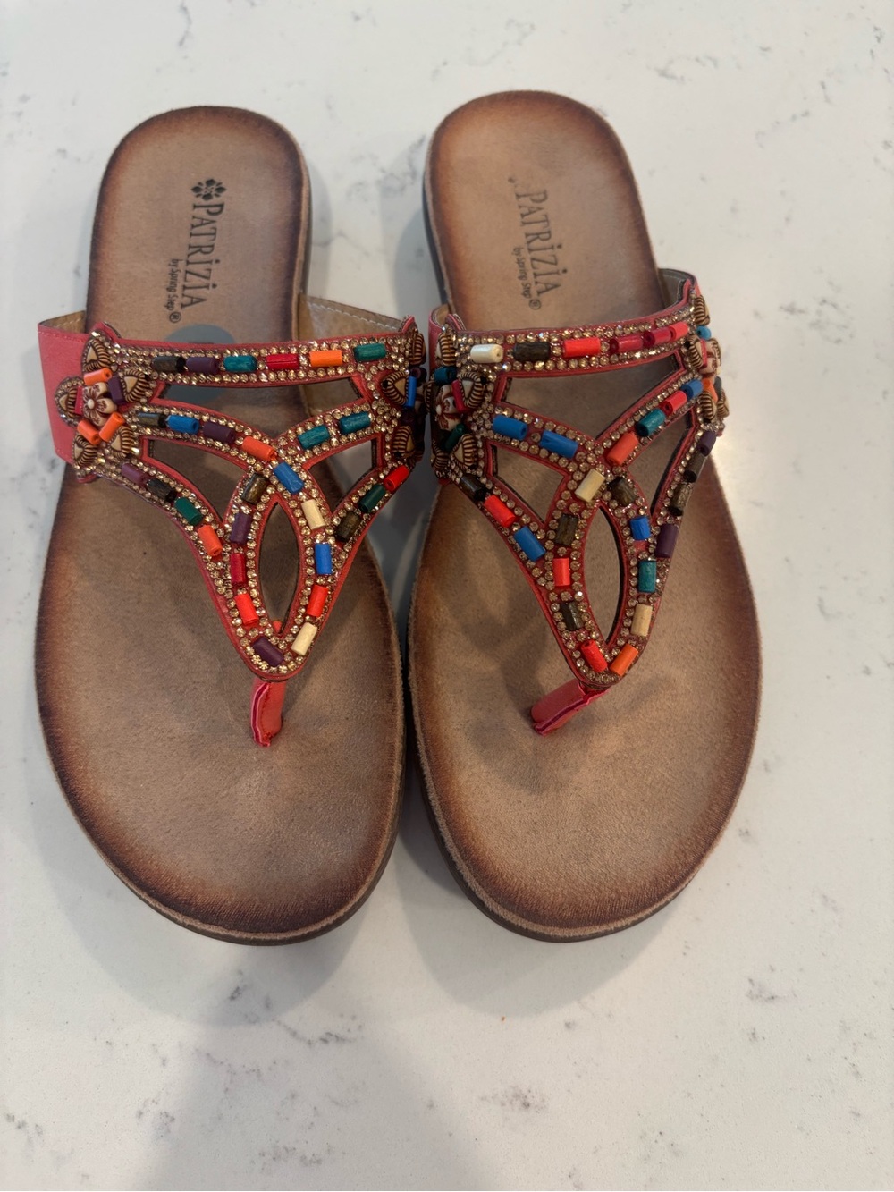 Patricia by Spring Step Coral Beaded Slide Sandals - Size 7